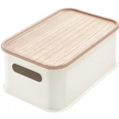 iDesign Eco Paulovnie Bílý úložný box s víkem ze dřeva Handled 21,3 x 30,2 cm