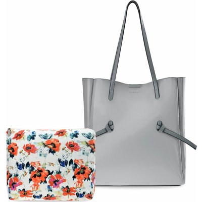 Monnari lakovaná dámská kabelka prostrona shopperka s originálními úchyty + organizér květy šedý – Zboží Mobilmania