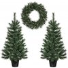 Vánoční stromek German Vánoční sada 2 stromků a LED věnce PVC časovač teplá bílá vnitřní i venkovní použití zelená