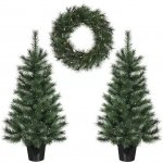 German Vánoční sada 2 stromků a LED věnce PVC časovač teplá bílá vnitřní i venkovní použití zelená – Zboží Dáma