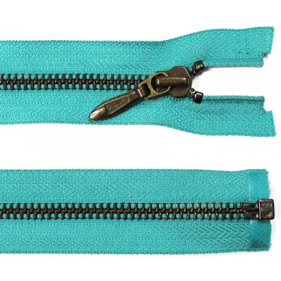 Kovový zip no.5 rozepínací 40cm tyrkysový (staromosazné zoubky) – Hledejceny.cz