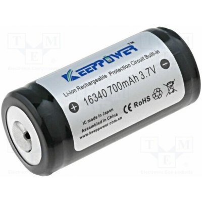 KEEPPOWER ICR16340 Akum: Li-Ion; 16340; 3,7V; 700mAh; Ø16x36mm; 3A; 1ks. – Sleviste.cz