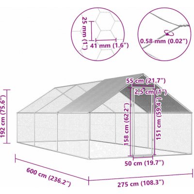 vidaXL klec 2,75 x 6 x 1,92 m pozinkovaná ocel – Zboží Dáma