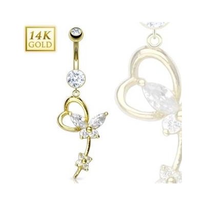 Šperky4U zlatý piercing do pupíku motýlek ZL01083-YG – Sleviste.cz