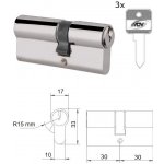 EURO 30/30mm, nikl Satina, 3 klíče, šroub M5x65mm – Sleviste.cz