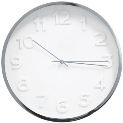 hodiny d30cm, chrom/bílé, kulaté nástěnné, plast – Sleviste.cz