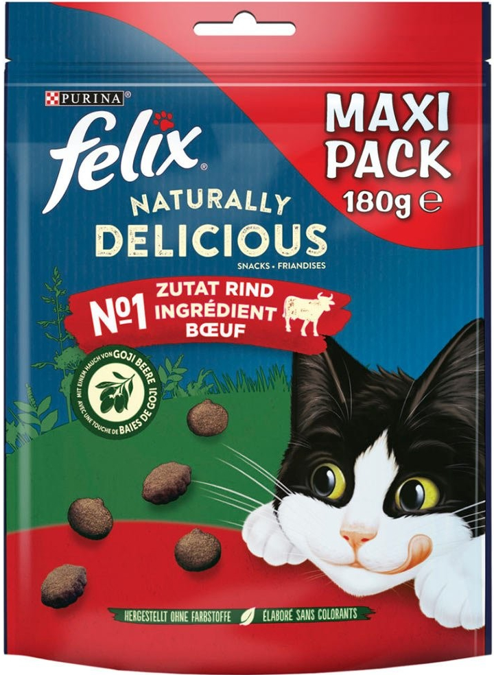 Felix Naturally Delicious pamlsek pro kočky s hovězím masem a goji 180 g