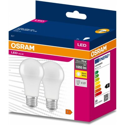 Osram 2PAK LED žárovka LED E27 A60 10W = 75W 1055lm 3000K Teplá bílá 200° VALUE – Hledejceny.cz