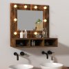 Koupelnový nábytek Nábytek XL Zrcadlová skříňka s LED kouřový dub 60 x 31,5 x 62 cm