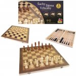 DŘEVO Hra Šachy Dáma Backgammon 30x30cm 3v1 (společenská hra) – Zboží Živě