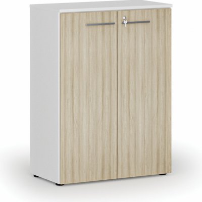 Primo Kancelářská skříň s dveřmi WHITE, 1087 x 800 x 420 mm, bílá/dub přírodní – Hledejceny.cz