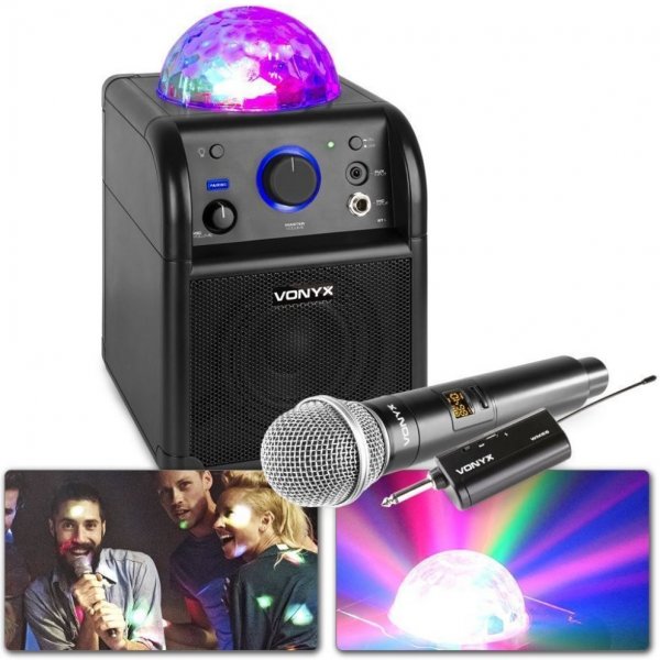 Karaoke Vonyx SBS50B Bateriová karaoke BT sada s bezdrátovým mikrofonem a světelným efektem