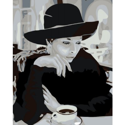 MALUJEŠ Malování podle čísel DÁMA V KLOBOUKU S KÁVOU Rozměr 40 x 50 cm Rámování vypnuté plátno na rám – Zboží Dáma