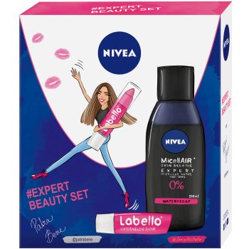 Nivea Expert Beauty MicellAir micelarní voda pro ženy 200 ml + Labello Pink balzám na rty v tužce 3 g + Labello Watermelon balzám na rty 4,8 g dárková sada