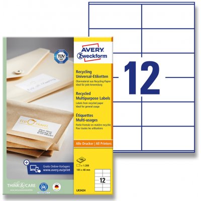Avery Zweckform LR3424 univerzální etikety 105,0 x 48,0 mm 1200 etiket recyklované bílé – Hledejceny.cz