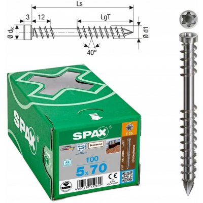 SPAX-D vrut na dřev. terasy s cyl. hlavou 5.0x 70 TX25 nerez.ocel A2 (100ks) – Hledejceny.cz