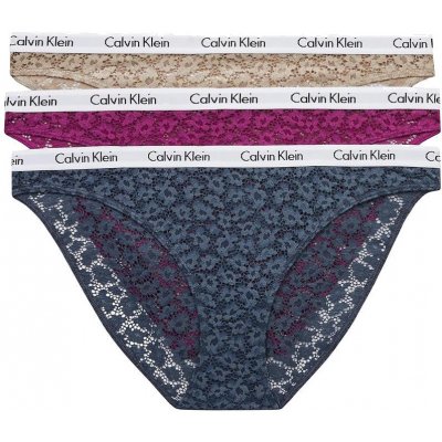 Calvin Klein 3 PACK dámské kalhotky Bikini QD3926E6Q2 zelená fialová béžová