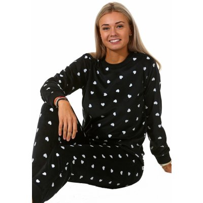 Černobílé dámské pyžamo z luxusního sametu se srdíčky 1B1815