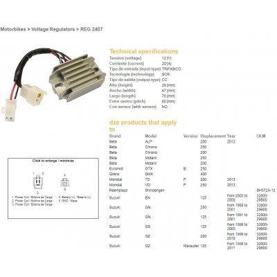 DZE regulátor napětí SUZUKI GN 125 91-01; GN 250 88-01; GS 125 99-00; EN 125 03-08; BETA (ESR142) (32800-29B00) – Hledejceny.cz