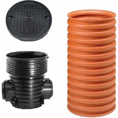 Wavin Tegra 425 Revizní kanalizační šachta korugovaná sestava L DN 425 dno přímé DN 160 roura 1 m poklop pochozí 1,5t – Zboží Dáma