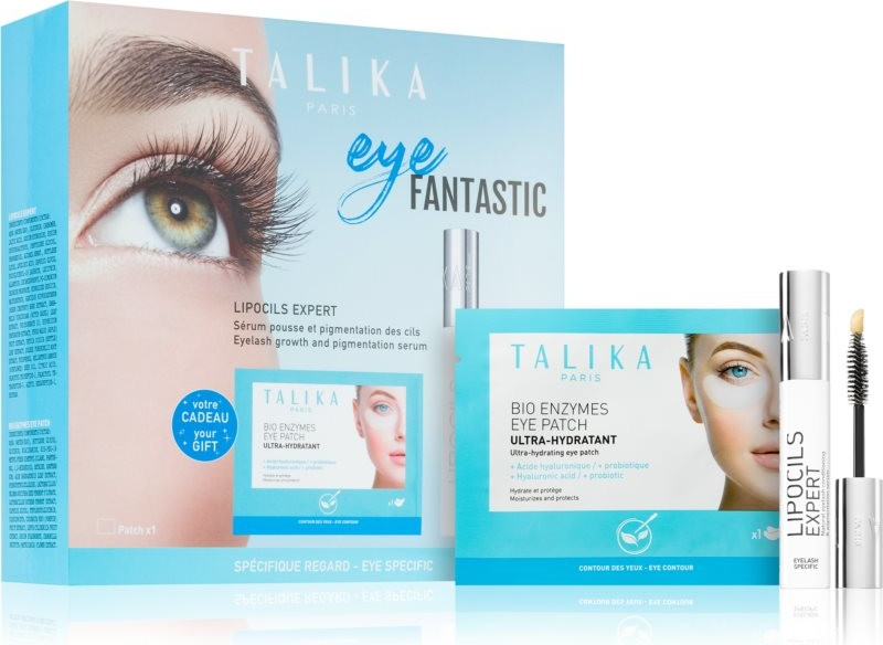 Talika Eye Fantastic Bio Enzyme Eye Patch vyhlazující oční maska s probiotiky 1 ks + Lipocils Expert obnovující růstové sérum na řasy pro objem a natočení řas 3,8 ml