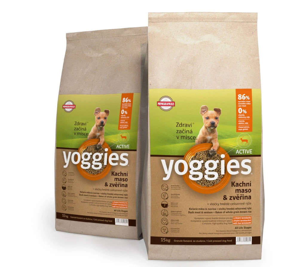 Yoggies MINI granule pro psy lisované za studena s probiotiky Active Kachní maso a zvěřina 30 kg