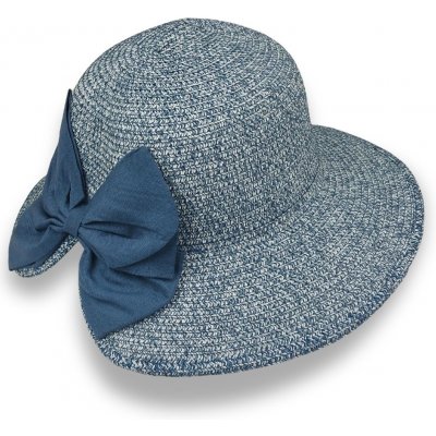 Krumlovanka dámský letní nemačkavý slamák Cloche s mašlí P-14033 modrý melange – Zboží Dáma