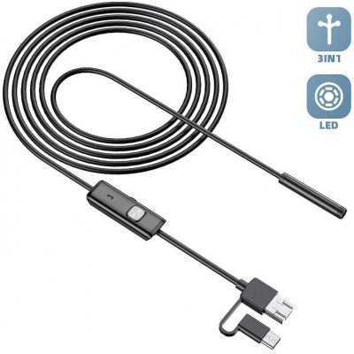 W-star Endoskopická kamera USB UCAM5x2 sonda 5,5mm 2m HD měkký kabel konektor 3V1 USBC – Zbozi.Blesk.cz