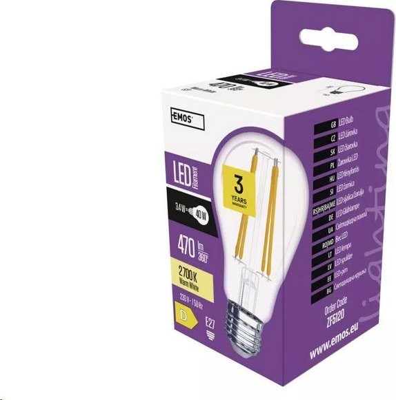 Emos LED žárovka Filament A60 E27 3,4 W 40 W 470 lm teplá bílá