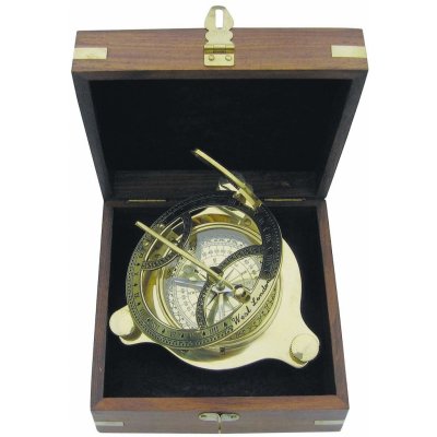 SEA Club Kompas a sluneční hodiny mosaz průměr 11 cm v dřevěné krabičce 9030