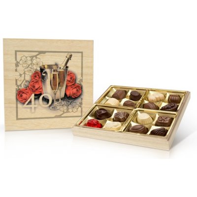 Selllot Narozeniny 40 let belgické pralinky v dřevěné dóze 200 g – Zboží Dáma