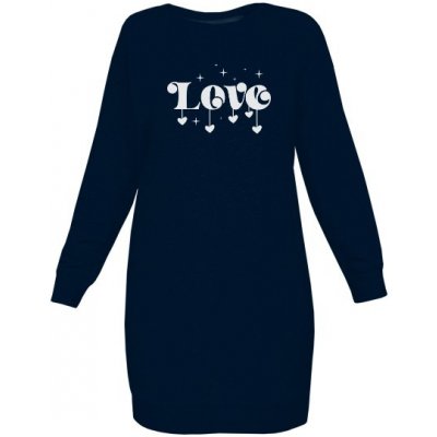 mikinové šaty Organic s potiskem Nápis LOVE se srdíčky dámské Námořní modrá – Zboží Mobilmania