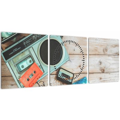 Obraz - Retro rádio (s hodinami), třídílný 90x30 cm s hodinami – Zboží Mobilmania