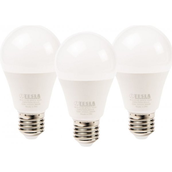 Tesla Lighting LED žárovka BULB E27, 11W, 230V, 1055lm, 25 000h, 3000K teplá  bílá, 220° 3ks od 136 Kč - Heureka.cz