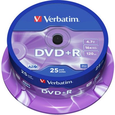 Verbatim DVD-R 4,7GB 16x, AZO, printable, cakebox, 25ks (43522) – Zboží Živě