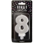 PartyDeco Svíčka na dort 8 STŘÍBRNÁ TŘPYTIVÁ – Sleviste.cz