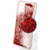 Pouzdro a kryt na mobilní telefon Samsung 1Mcz Liquid Heart Sparkle s přesépacím efektem třpytek Samsung Galaxy A12, Galaxy M12 červené