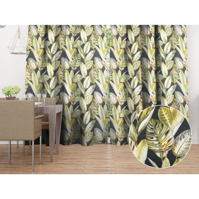 Biante Sametový závěs Tamara TMR-010 Zlaté tropické listy na zeleném 145x210 cm – Hledejceny.cz