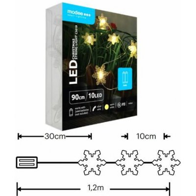 Modee ML-C3019 10LED 90cm vločka vánoční řetěz nano, 2xAA teplá IP20 352750,00 – Hledejceny.cz