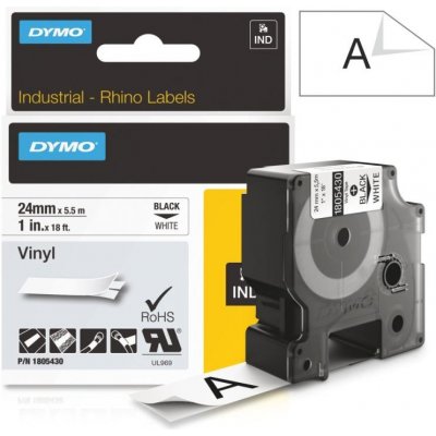 Páska Dymo Rhino vinyl, 24mm (1805430) bílá, černý tisk, 5,5m – Zboží Živě