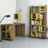 Kancelářská sestava Hanah Home Box Psací stůl a knihovna ořech / žlutá