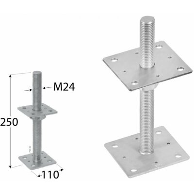 Domax šroubovací patka sloupku nastavitelná závitová PSR 100 M24 - 100 x 250 x M24 x 4 mm 8 ks – Sleviste.cz
