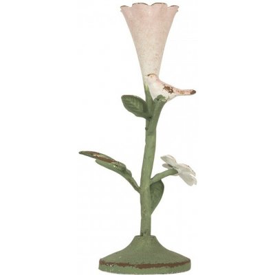Růžovo-zelený kovový svícen s ptáčkem Birdi - 12*12*26 cm - Clayre & Eef – Zbozi.Blesk.cz