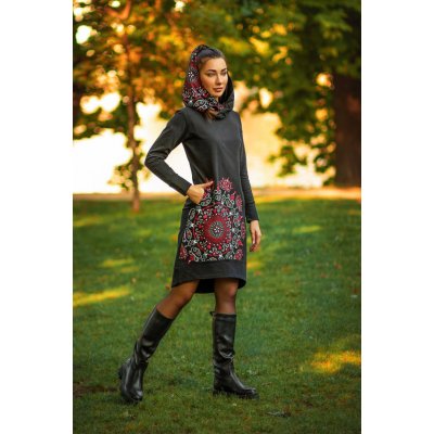 Himalife Šatomikina s maxi kapucí Nayla černá s červenou – Zboží Dáma