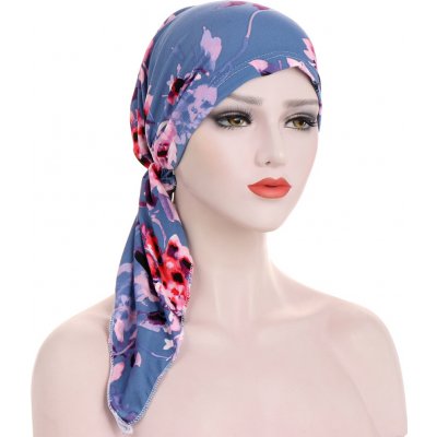 šátek na hlavu modrý s květinami – Sleviste.cz