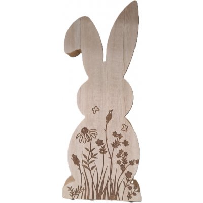 Dřevěný zajíc sedící květinový motiv, 24 cm – Zboží Mobilmania