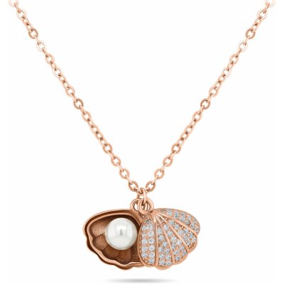 Brilio Silver Originální bronzový náhrdelník s perlou lastura NCL21R