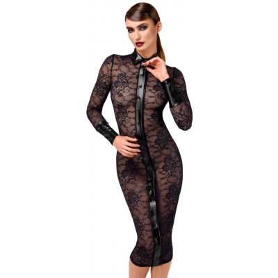 Noir Handmade F376 Noirelle Lace Button-Up Midi Dress Black – Zboží Dáma