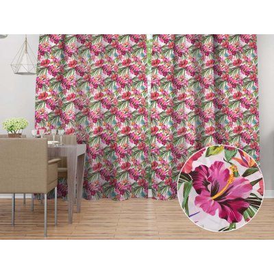 Biante Bavlněný závěs Sandra SA-555 Růžovo-červené havajské květy na bílém 140x200 cm – Hledejceny.cz
