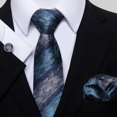 Sada kravata kapesníček a manžetové knoflíčky S200 modrá se vzorem